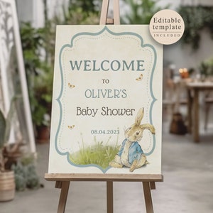 Editable Peter Rabbit Baby Shower Welcome Sign, Vintage Baby Shower Welcome Sign, Printable Baby Shower Sign, Peter Rabbit Welcome Sign, PRV