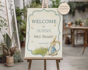 Editable Peter Rabbit Baby Shower Welcome Sign, Vintage Baby Shower Welcome Sign, Printable Baby Shower Sign, Peter Rabbit Welcome Sign, PRV