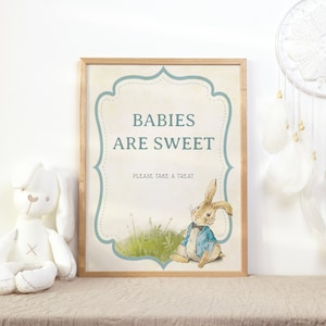 Babies are Sweet Sign, Vintage Peter Rabbit Baby Shower Favors Sign, Take a Treat Sign, Boy Bunny Baby Shower Decoration, Printable, PRV