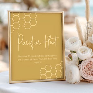 Honey Baby Pacifier Hunt Game, Minimalist Baby Shower Game, Honeycomb Pacifier Hunt Sign, Printable, Instant Download HB1