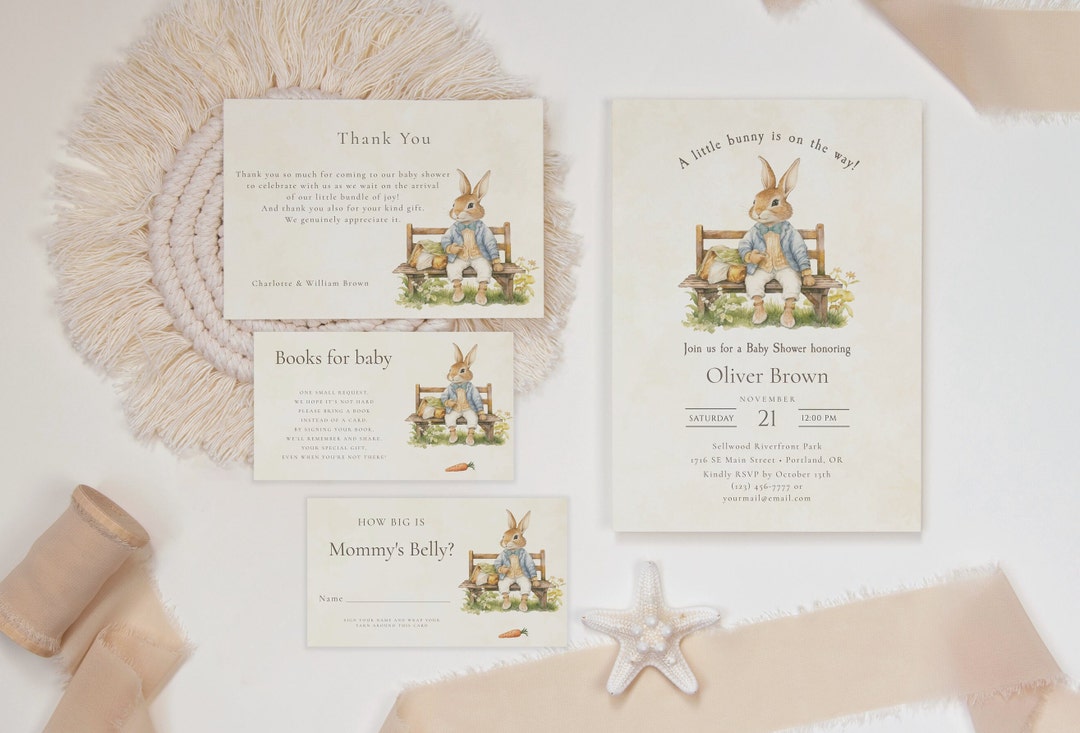 Editable Peter Rabbit Baby Shower Invitation Bundle, Vintage Peter ...