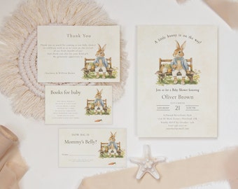 Editable Peter Rabbit Baby Shower Invitation Bundle, Vintage Peter Rabbit Baby Shower Invite Pack, Boy Peter Rabbit Baby Shower Invite, PRV