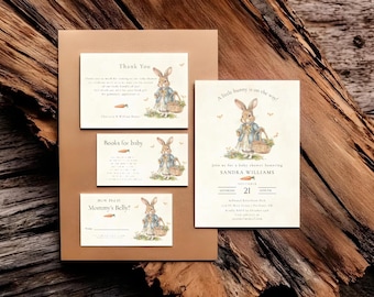 Editable Peter Rabbit Girl Baby Shower Invitation Template Set, Peter Rabbit Baby Shower for Girl, Instant Download, Template Corjl, PRV