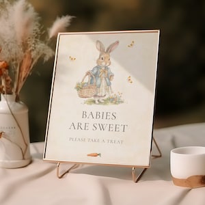I bambini di Peter Rabbit sono dolci, per favore prendi un dolcetto, segno di baby shower, i bambini sono dolci segno da tavolo, gioco di baby shower stampabile, GPR