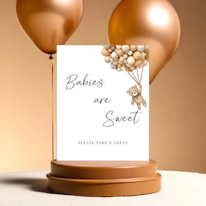 Teddy Bear Baby Shower Babies Are Sweet Treat Sign, Baby Shower Balloon We Can Bearly Wait Decoration Sign Printable Instant Download, WCBW
