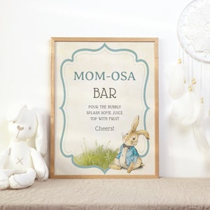 Vintage Peter Rabbit Momosa Bar Sign, Peter Rabbit Baby Shower Sign, Baby Shower Sign Instant Printable Digital, Mom-osa Bar Sign, PRV