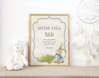 Vintage Peter Rabbit Momosa Bar Sign, Peter Rabbit Baby Shower Sign, Baby Shower Sign Instant Printable Digital, Mom-osa Bar Sign, PRV