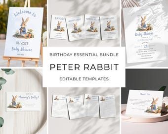 Editable Peter Rabbit Baby Shower Bundle, Peter Rabbit Baby Shower Games Set, Peter Rabbit Theme Baby Shower Signs Invite Poster, PR2