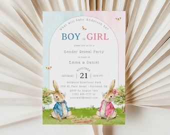 Invitation pour révélation du sexe du bébé Peter Rabbit (garçon ou fille) - Modifiable