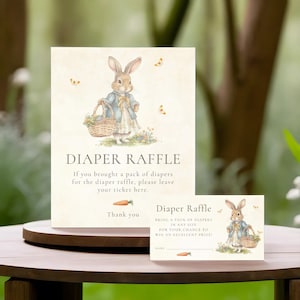 Peter Rabbit Diaper Raffle Sign, Vintage Girl Baby Shower Game Sign, Diaper Raffle Baby Shower Signs, Download, GPR