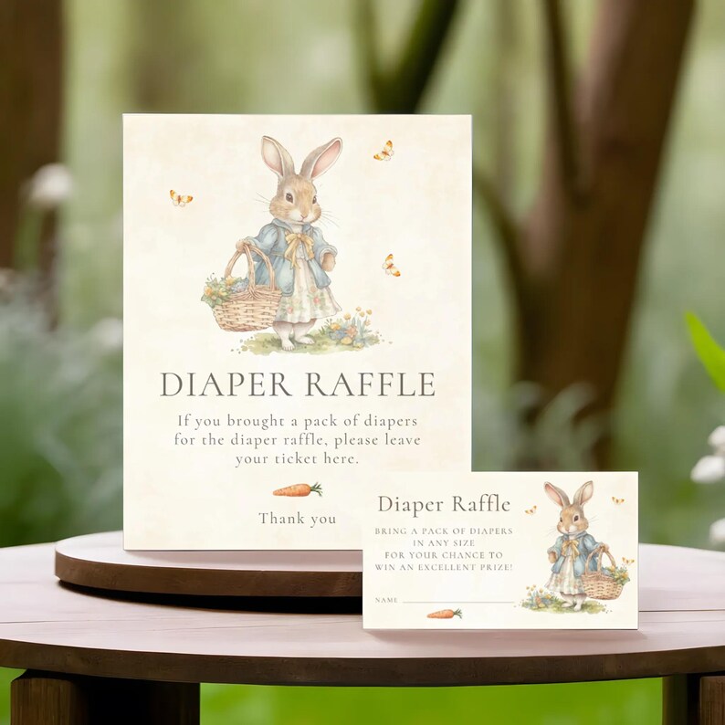 Peter Rabbit Diaper Raffle Sign Printable, Vintage Girl Baby Shower ...