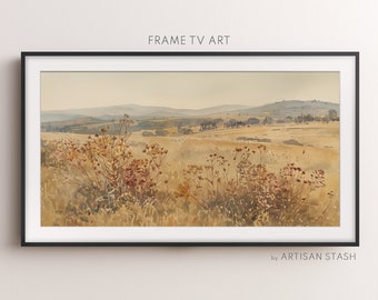 Wildflowers landscape | Frame TV art | Watercolor art | Artisan Stash art | Wildflowers vintage painting | Neutral summer decor | TV032