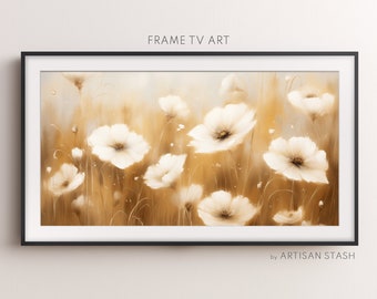 Vintage Flowers Frame TV Art | Floral Oil Painting | TV Art |  Neutral beige frame TV decor | TV010