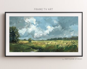 Frame TV Art field landscape painting | Storm landscape | Instant Decor | Oil painting Frame TV Art | Frame TV Decor | Artisan Stash | TV048