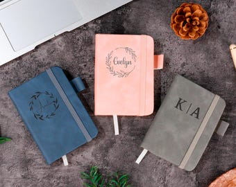 Personalized leather journal, Traveler's notebook, Small journal with pen holder, Custom engraved journal, Colleague gift, Teacher gift