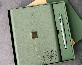 Custom Engraved Leather Journal Set - Personalized A5 A6 Notebook, Teacher Gift, Graduation Gift, Mother's Day gift