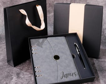 Personalized Leather Journal Gift Set, Engraved A5 Notebook, Corporate Gift