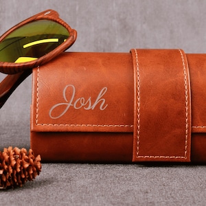 Custom Leather Eyeglass Cases - Groomsmen Gifts, Unisex Sunglass Case , Father's Day Gifts, Men's Travel Leather Accessories