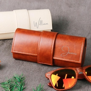 Personalized Leather Eyeglass Cases - Customized Groomsmen Gifts, Unisex Sunglass Cases, Gifts for Men, Men&#39;s Travel Leather Accessories