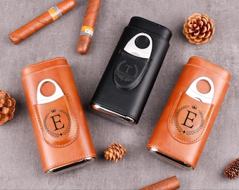 Personlig cigarrlåda i läder med cigarrskärare, Anpassad cigarrreselåda | Lyxgåva till fars dag/best man | Present till män, julklapp