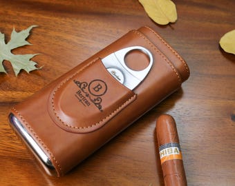 Personalized travel humidor, leather cigar storage box with cutter, best man proposal gift, best man gift, father's day gift, husband gift