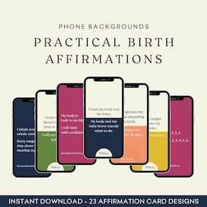 Affirmations numériques de naissance pour la grossesse et la préparation à la naissance | Cartes d'affirmation pour l'accouchement hypnotique | Déclarations d'état d'esprit positif