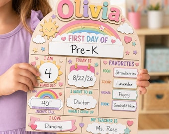 Customized First Day School Sign, Kindergarten Back to School Board, 1st Day of School Sign Reusable Dry Erase Sign