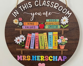 Letrero 3D personalizado para la puerta del profesor, En esta clase eres, Colgador de puerta para profesores, Regalo de regreso a clases, Nombre personalizado del profesor, Decoración de aula