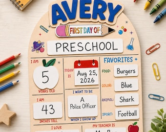 Custom First & Last Day of School Sign, Back to School Photo Prop for kids, Custom Reusable Dry Erase Wood Name sign, Kindergarten Sign