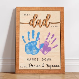 Custom Father&#39;s Day Handprint Craft, DIY Father&#39;s Day Handprint Wood Sign, DIY Craft Gift, DIY Best Dad Ever,  Best Dad Ever Handprint Sign