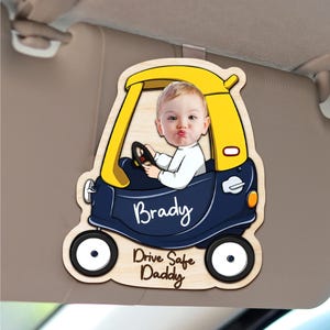 FREE DEMO Drive Safe Daddy Gift, Custom Baby Face Photo Car Visor Clip, Dad Photo Frame Visor
