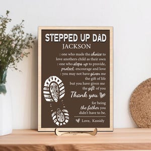 Custom Stepped Up Dad Sign, Thank You Gift for Stepdad, Father’s Day Gift from Kids, Custom Bonus Dad Sign, Stepped Up Dad Definition Sign