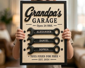 Personalized Grandpa Garage Sign With Kids Name, Papa Tools Sign, Dad Workshop Sign, Fathers Day Gift For Dad Grandpa