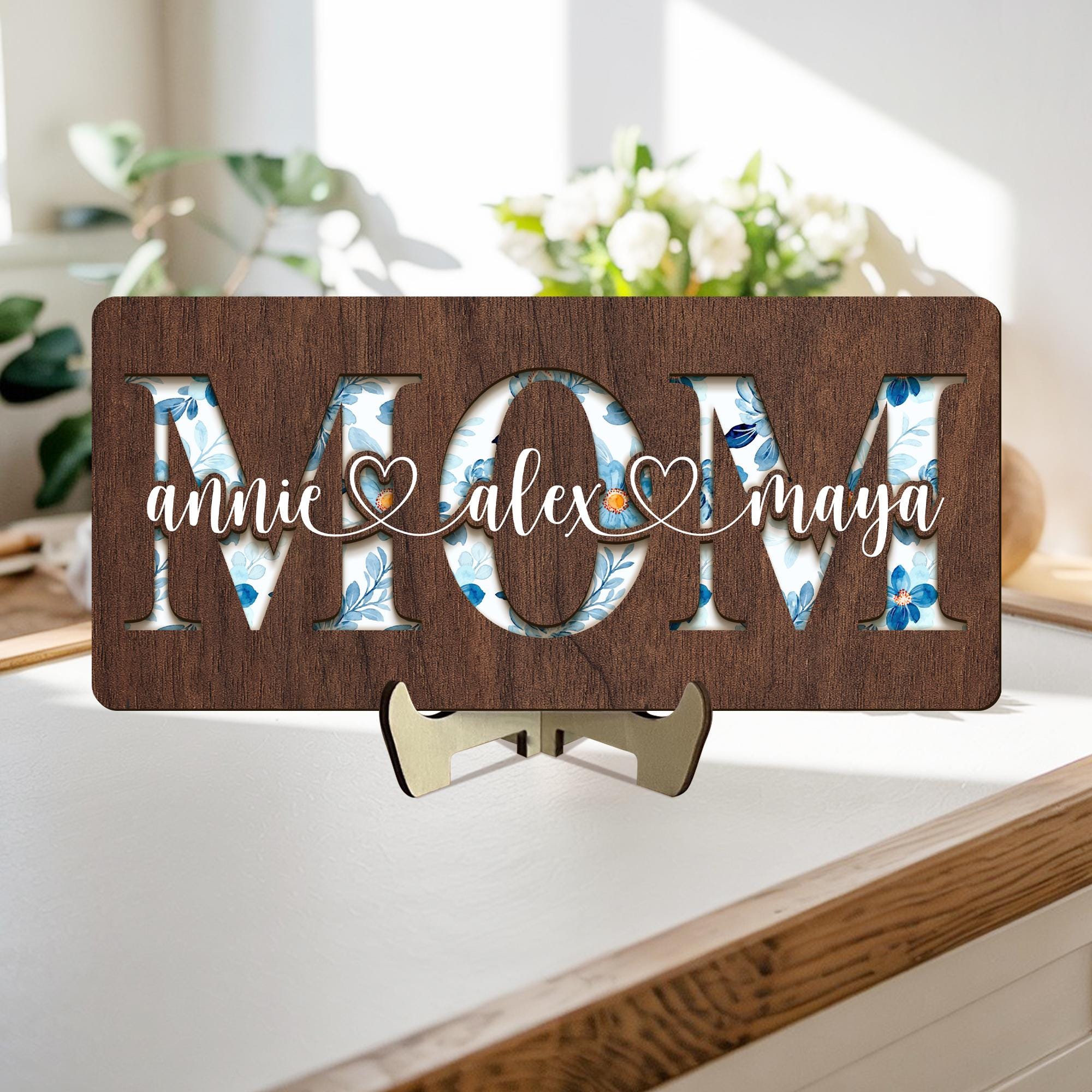 Personalized Mom Wood Sign, Floral MOM Name Sign Gift for Mom, Mothers ...