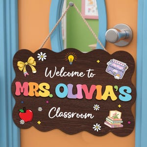 Personalized Teacher 3D  Door Sign, Classroom Welcome Sign, Back to School Gift, Teacher Door Hanger, Classroom Decor, Teacher Welcome Sign
