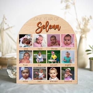 Tablero de fotos personalizado de un año, tablero de fotos de mi primer año, letrero de mi primer año de bebé, marco de fotos de 12 meses, tablero de hitos del primer cumpleaños