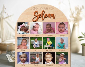 Custom One Year of Photo Board, My First Year Of Photo Board, Baby My First Year Sign, 12 Month Photo Frame, 1st Birthday Milestone Board