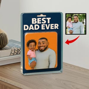 Personalized Photo Dad And Kids Action Figure Acrylic Block, Custom Fathers Day Gift For Dad, Best Dad Ever Block Plaque, Gift For Dad, Papa