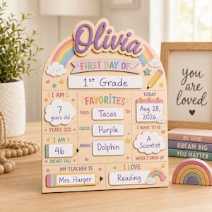 Personalized Wooden First Day Of School Sign, Reusable Photo Prop 1st Day Of School Board For Students image 5