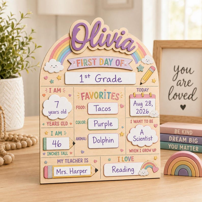 Personalized Wooden First Day Of School Sign, Reusable Photo Prop 1st Day Of School Board For Students image 5