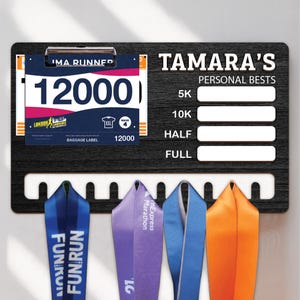 Custom Running Medal and Personal Bests Display Board, Personal Bests Chalkboard Design, Runners Gifts, Running Medal and Bib Display Rack