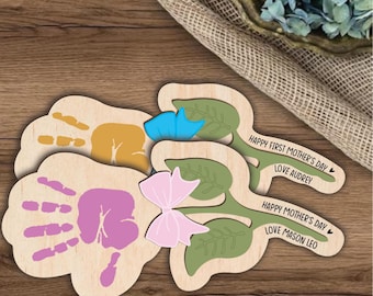 Gepersonaliseerde bloem handafdruk bord Moederdagcadeau, Moederdagcadeau, aangepaste doe-het-zelf-handafdruk eerste Moederdag, bloemenhandafdruk voor moeder