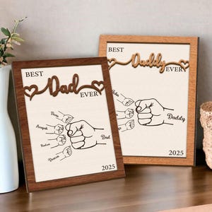 Personalized Best Dad Ever Fist Bump Sign, Fathers Day Gift, Dad and Kids Framed Sign, Dad Fist Bump Sign With Kids Name, Fist Bump Dad Sign