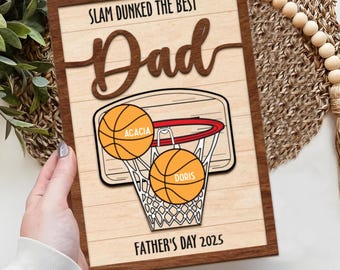 Gepersonaliseerd houten bord We Dunked The Best Dad, aangepaste basketbalvader met kindernaambord, cadeau-ideeën vader voor papa, geweldige ballenvanger