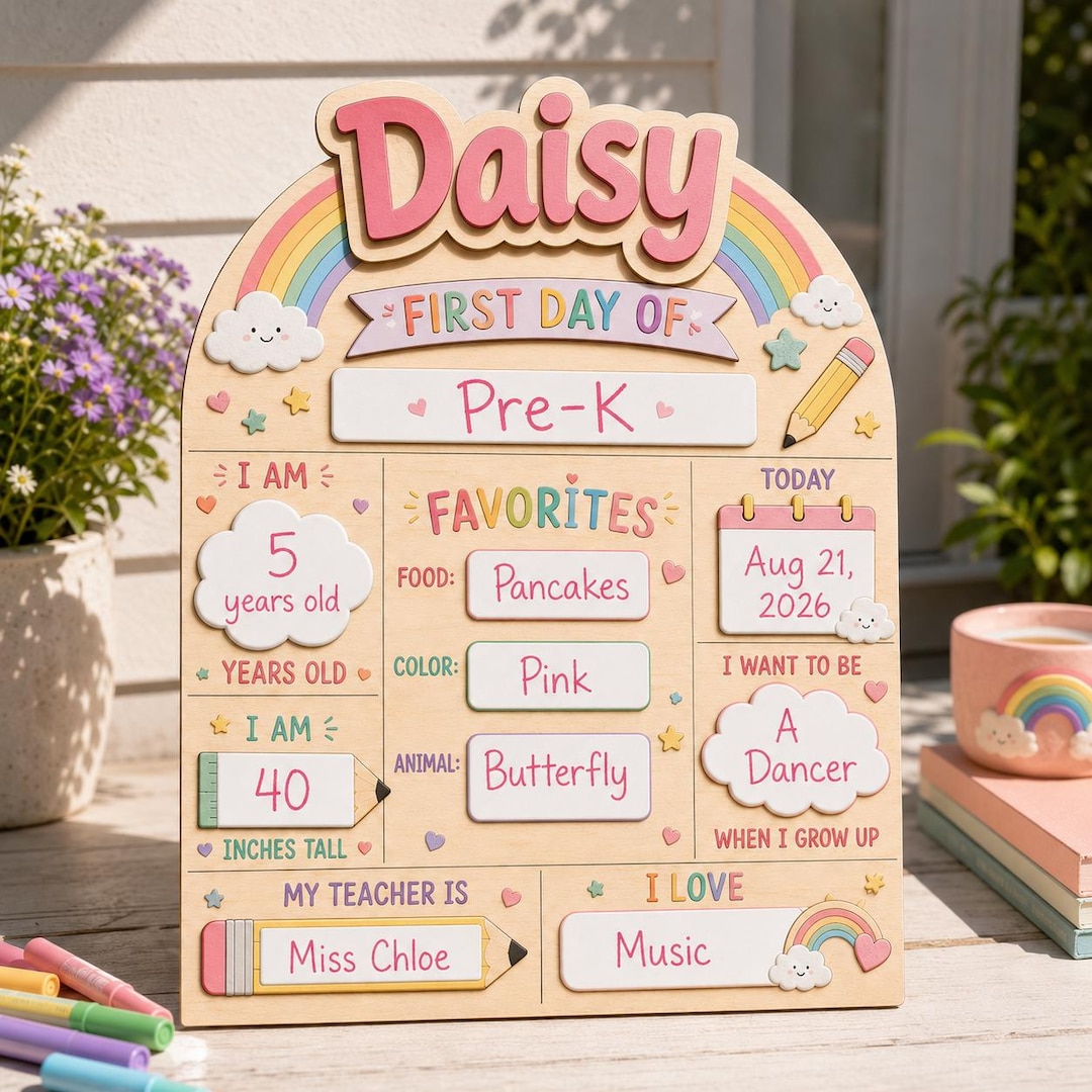 Personalized Wooden First Day Of School Sign, Reusable Photo Prop 1st Day Of School Board 