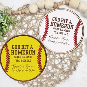 Personalized God Hit a Homerun Dad Sign, Father’s Day Baseball Softball Sign, Personalized Gifts for Dad Mom from Kids, Baseball Dad Sign