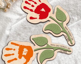 Gepersonaliseerde Moederdag bloem handafdruk bord, Moederdag ambacht, kinderambachten, doe-het-zelf handafdruk eerste Moederdag, bloemen handafdruk voor moeder