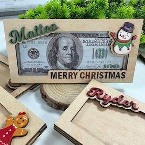 Porte-monnaie personnalisé Noël, Porte-monnaie père Noël, Cadeau de famille personnalisé, Porte-monnaie renne cadeau secret Père Noël, Bas de Noël pour enfants