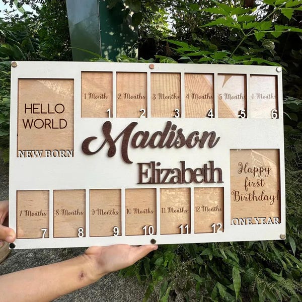 Personalized Baby First Year Photo Board, Baby Picture Frame, Newborn To One Year Photo Frame, Monthly Baby Photo Frame, New Baby Gift