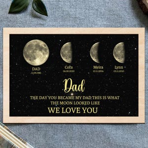 Custom Dad Moons Phase Frame with Kids Names, Custom Moons Phase Frame, Father&#39;s Day Gift, Gift for Daddy, The Day You Became My Dad Sign